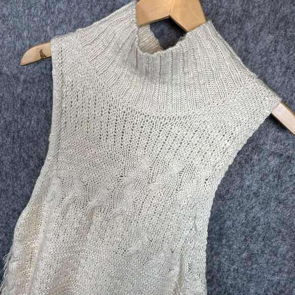 She+Sky Sweater Womens S Sleeveless Chunky‎ Knit Western Boho Fringe Mock Neck - Picture 2 of 12